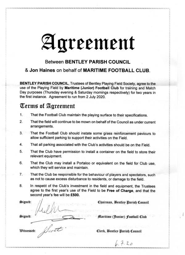 Maritime FC Signed Agreement 6 July 2020